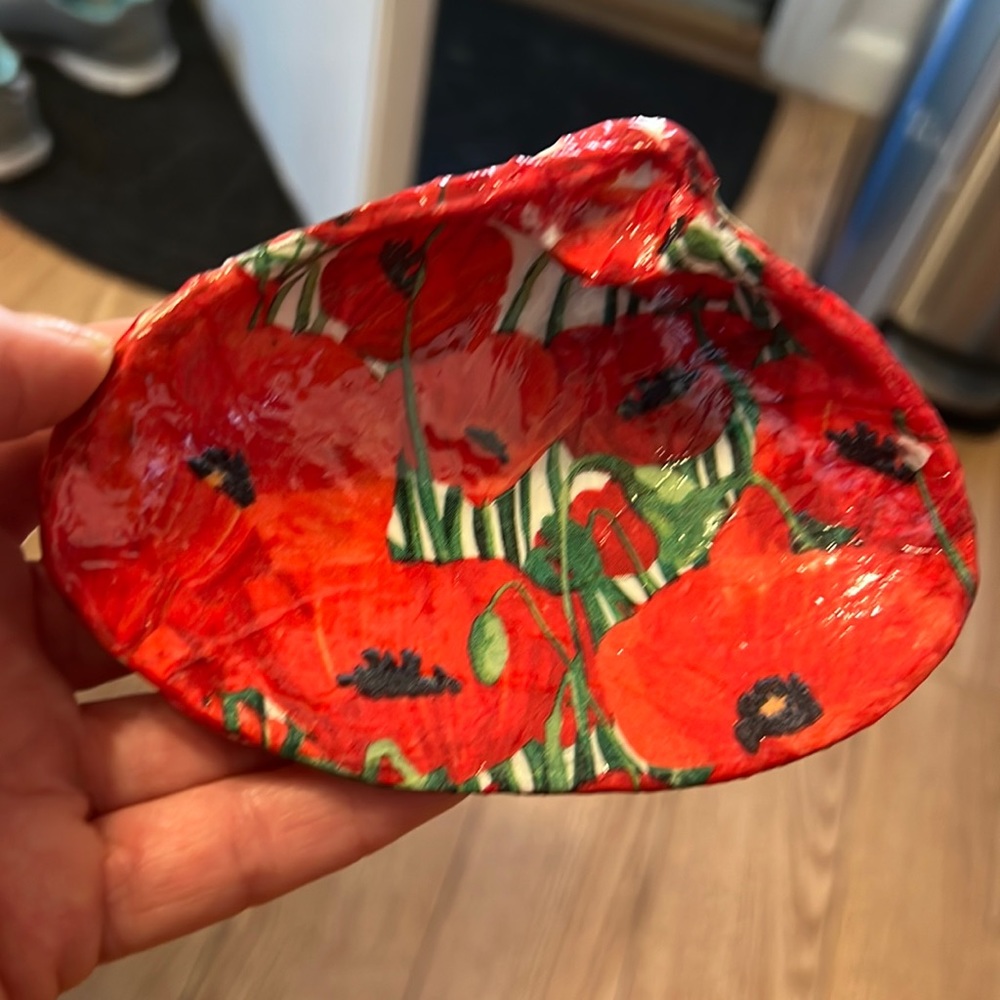 Hand Crafted Decoupage Sea Shell Ring Trinket Dish